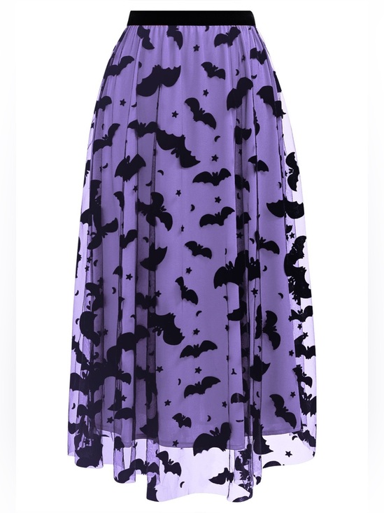 Chicwish Dresses & Skirts - Chicwish Purple Maxi Skirt with Velvet Black Bat Print Sz S M